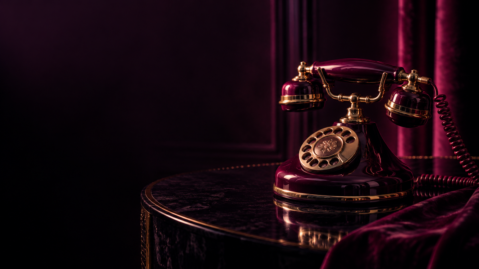 A telephone in a moody, warm-lit setting